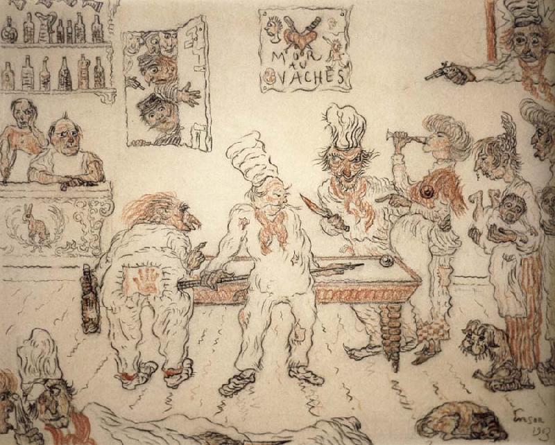 James Ensor Waiters and Cooks Playing Billiards,Emma Lambotte at the Billiard Table Sweden oil painting art
